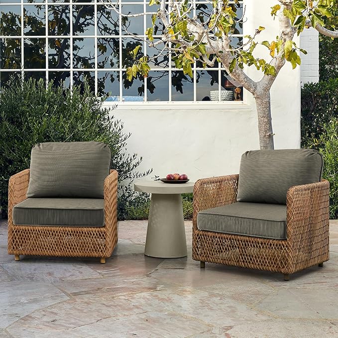 Outdoor Cushions for Patio Furniture Set of 2, 24"x24" Water Repellent Chair Cushions Removable Seat Bottom & Back Cushion Covers for Chair, Sofa, Couch, Dark Black Tan Stripe