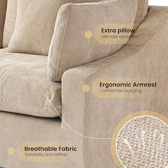 WJShome 83" Cloud Couch Sectional for Living Room, Down Filled Modular Sectional Sofa,Love Seat Sofas,Convertible Couch, Sofa Covers Washable&Replaceable,Khkai