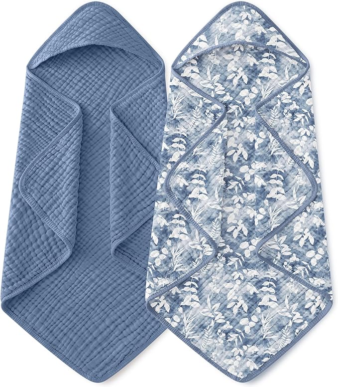 Yoofoss Hooded Baby Towels for Newborn 2 Pack 100% Muslin Organic Cotton Baby Bath Towel with Hood for Babies, Infant, Toddler and Kids, Large 32x32Inch, Soft and Absorbent Newborn Essential