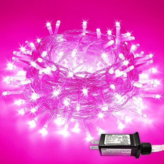 JMEXSUSS 200 LED Pink Christmas Lights for Decor, 66ft Pink String Lights Indoor Outdoor Clear Wire, Rose Color LED Fairy Light Plug in for Girls Room Wall Christmas Tree Party Decorations