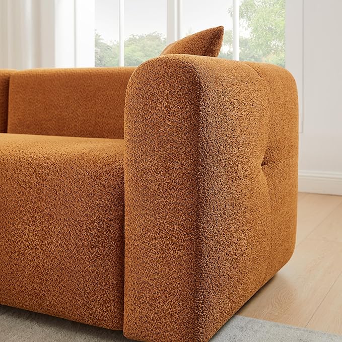 VANOMi Living Room Furniture Sets Include 95" Sofa & 42" Armchairs, Boucle Upholstered Oversized Couch with Pillows, Living Room Furniture Set for Bedroom Apartment (Curry, 1 Sofa+2 Chairs)