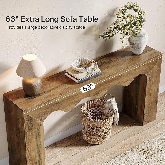 Tribesigns 63" Farmhouse Console Table, Wooden Couch Table Behind Sofa with Storage, Long Entryway Sofa Station, Narrow Console Stand with Base, Hallway Stand for Entryway, Living Room