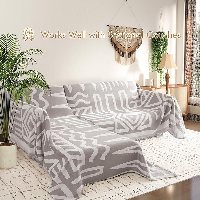 Couch Cover for 2-3 Cushion Couch Sofa Pet Friendly, Boho Sectional L Shaped Sofa Cover Washable for Dogs Cats Kids, Leather Furniture Protector Slipcover Decor for Living Room, 71"x118"