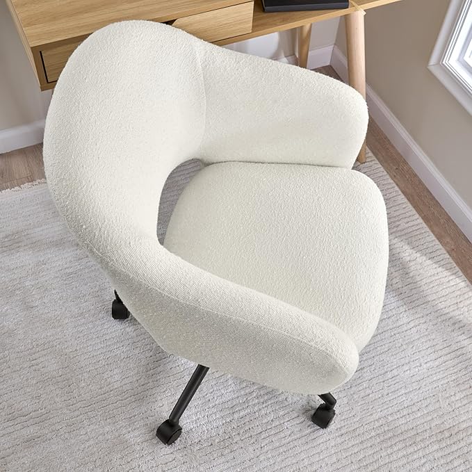Bush Furniture Mid Century Modern Desk Chair for Home Office, Adjustable Seating with Wheels and Swivel Base, Fairfax Collection, Light Cream Fabric Upholstery