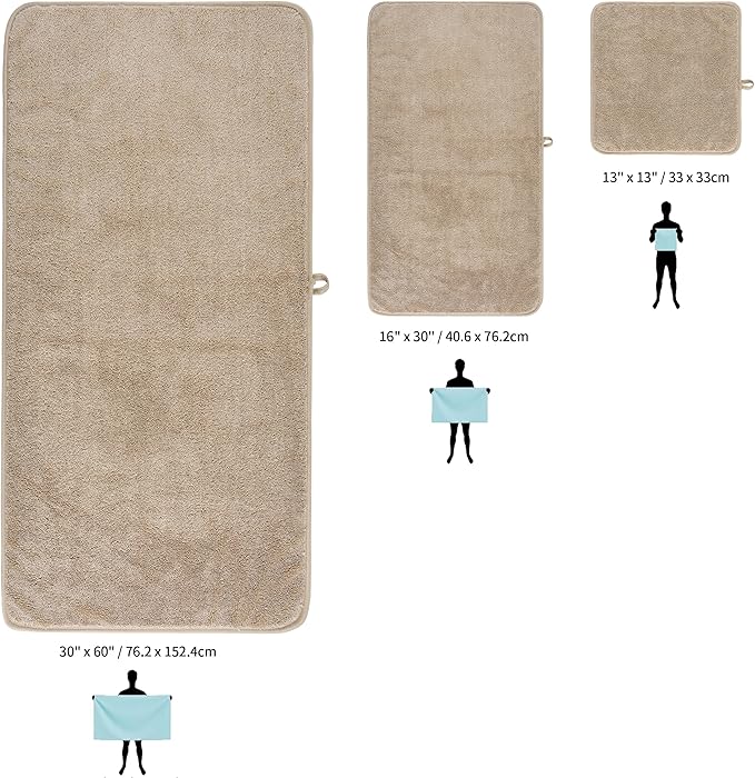 Ring Spun Terry Microfiber Bath Towel Set, 3 Piece, Oversize, Quick Dry, Lint Free, Includes Bath, face, and Hand Towels (Beige)