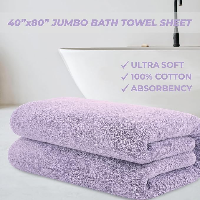 Cotton Paradise 100% Cotton 40x80 Oversized Bath Sheet, Extra Large Turkish Bath Towels for Bathroom, Lilac Bathsheet