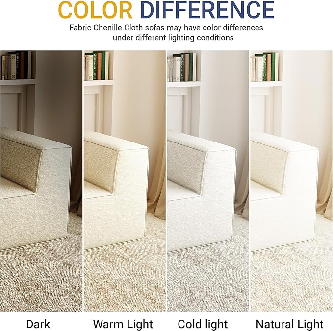 38“ Modular Sectional Sofa Convertible Cube Couch Seat Set, Combine L-Shaped U-Shaped, Free Assembly, Space-Saving for Living Room, Thick Foam Fabric Chenille Beige White (Only Corner)