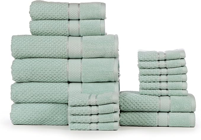 Ample Decor Bathroom Towel Set of 18-4 Bath Towel, 4 Hand Towel, 10 Wash Cloths - Ideal for Gifting, Hotel, Gym, Spa - Mint Green