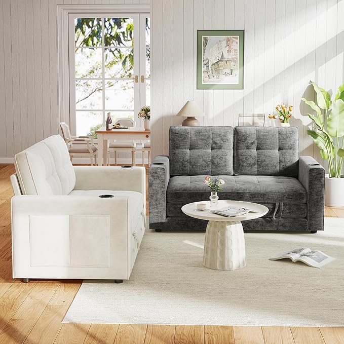 WorthFurni Convertible Sofa Bed, Folding Sofa Bed 2 in1 Pull Out Loveseat Sleeper Sofa, Floor Sofa Bed for Small Spaces Folding Couch Bed with Pillows for Living Room Bedroom - Grey