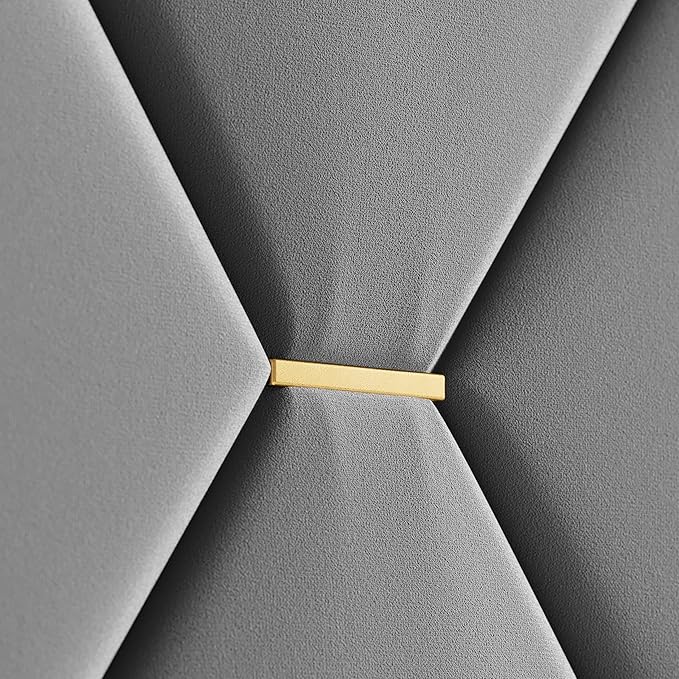 Allewie Velvet King Size Upholstered Bed Frame with Wingback Storage Headboard & Charging Station, Platform Bed with Diamond Tufted Design & Gold Trim, No Box Spring Needed, Easy Assembly, Grey