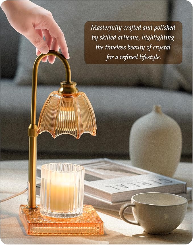 Candle Warmer Lamp with Timer, Dimmer & Adjustable Height, 20MM Crystal Base, 2 Blubs, Fit Jar Scented Candles, Safe Aromatherapy Light for Sleep, Work, Yoga, Bedroom, Office, Gift for Women