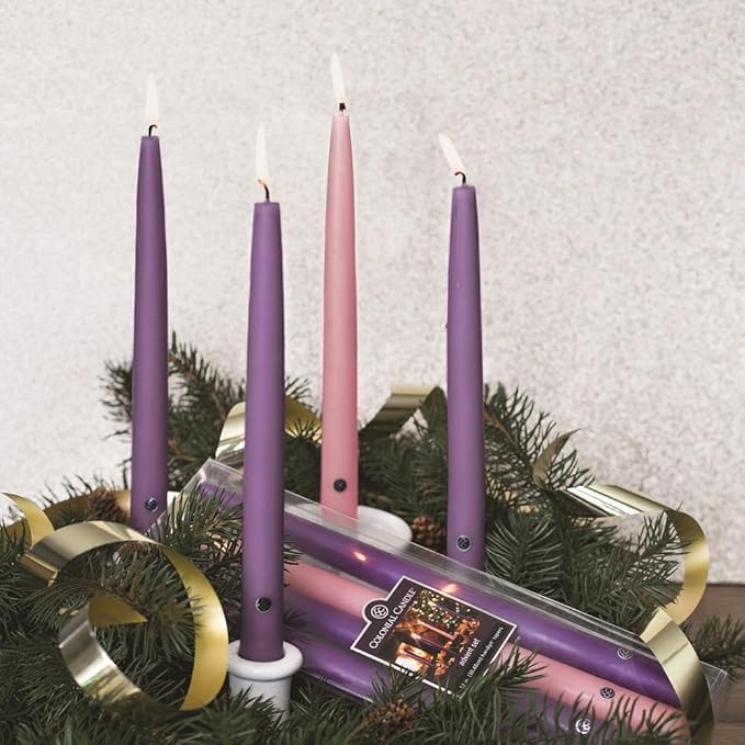Colonial Candle 12 Inch Unscented Christmas Advent Candle Set (Set of 4), Virtually Dripless Taper Candles, Premium Wax with Cotton Wick, Up to 10 Hour Burn - Made in The USA