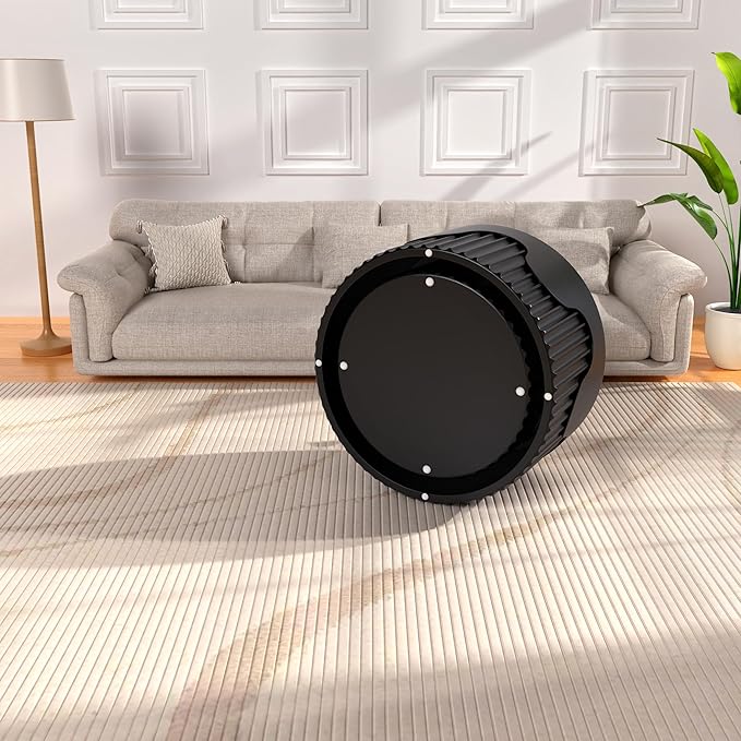 Round Nesting Coffee Table Set of 2, Round Fluted Coffee Tables for Living Room Modern Nesting End Side Tables for Small Spaces (E Black)