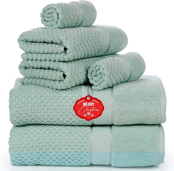 Ample Decor Bathroom Towel Set of 6-2 Bath Towel, 2 Hand Towel, 2 Wash Cloths - Ideal for Gifting, Hotel, Gym, Spa - Mint Green