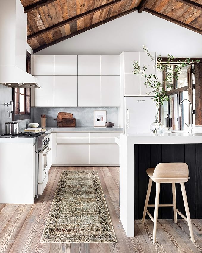 Loloi Layla Collection LAY-03 Olive/Charcoal 2'-0" x 5'-0" .13" Thick Accent Rug, Soft, Durable, Vintage Inspired, Distressed, Low Pile, Non-Shedding, Easy Clean, Printed, Living Room Rug