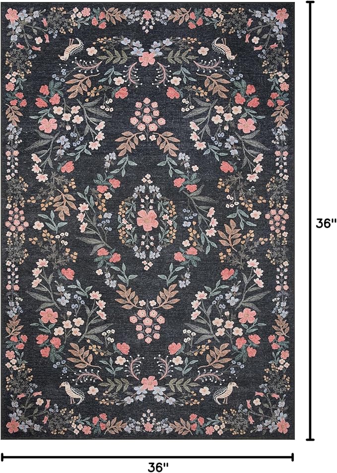 Loloi Rifle Paper Co. Maison Collection MAO-04 Tuileries Black 3'-0" x 3'-0" Round, .19" Pile Height, Accent Rug