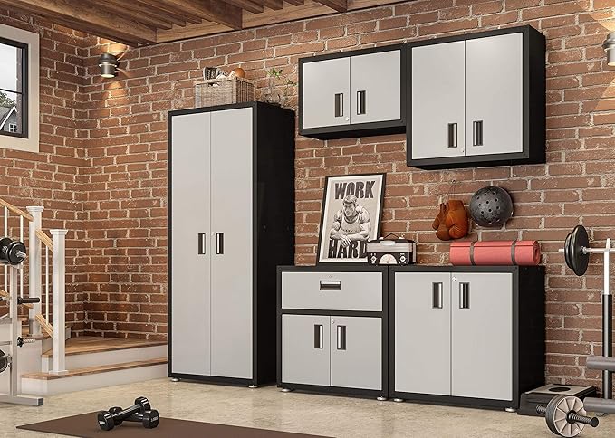 for Home Ready-to-Assemble Steel Cabinet with Two Doors (Black and Grey)