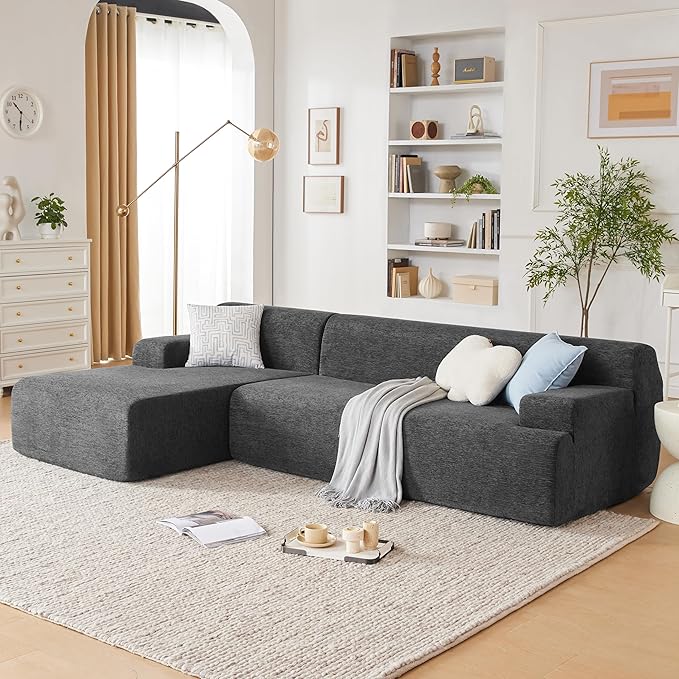 107" Modular Sectional Sofa, Boneless Couch Sponge Sectional Sofa for Living Room, High Density Sponges Cloud Couch,Modular L-Shape Sofa with Chaise, (DarkGary)
