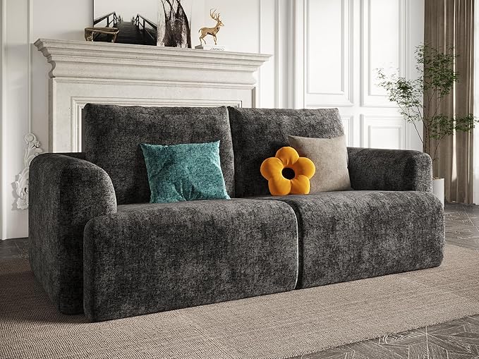 EASE MOOSE Boneless Couch for Living Room, Sectional Cloud Sofa, Modular Cloud Couch Loveseat, 2-Seater Deep Seat Sofas with Pillow for Bedroom, Apartment, No Assembly Required, Chenille (Dark Grey)