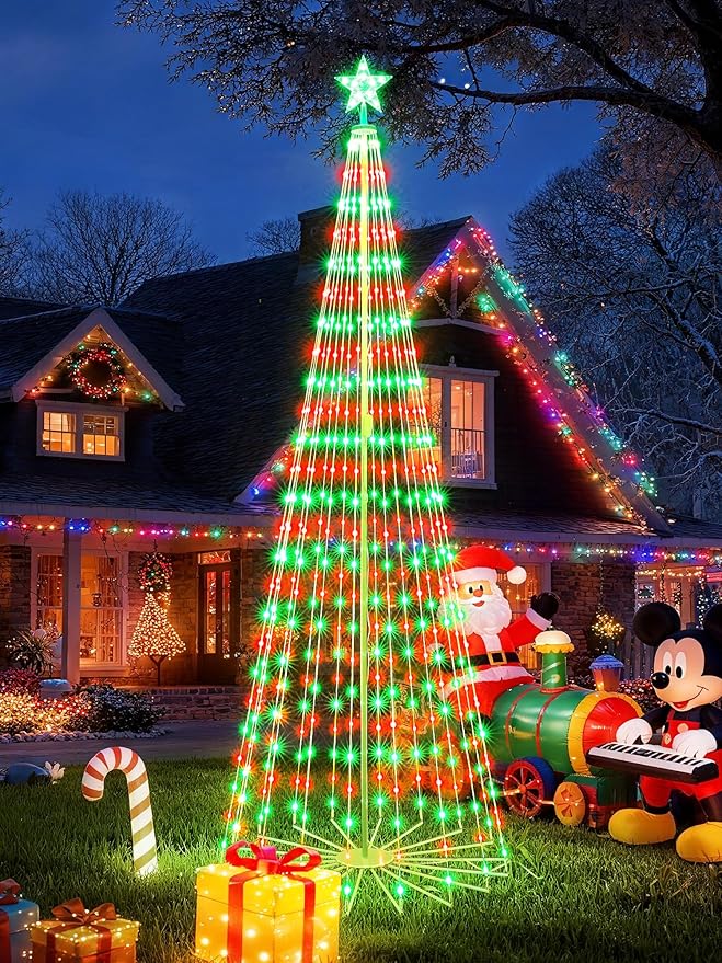 Flacchi Smart Christmas Outdoor Tree Lights - Star Tree Topper with Removable Bracket, App Control, Sync with Music, Waterfall Colored Lighted for Holiday Decorations (8.8FT/ Rope Lights)