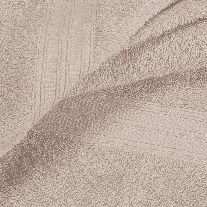 BOUTIQUO 6 Pack Cotton Towel Set, Contains 2 Bath Towels 27x54 inch, 2 Hand Towels 16x24 inch & 2 Wash Coths 12x12 inch, Ideal Everyday use, Ultra Soft Compact & Lightweight - Tan