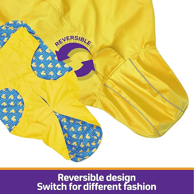 Dog Raincoat Reversible, Single Side Slicker Poncho Adjustable Waterproof Dog Rain Jacket with Leash Hole/Reflective Stripe Hooded Snowproof Windproof Clothes for Small to 3X-Large Dogs, 3XL