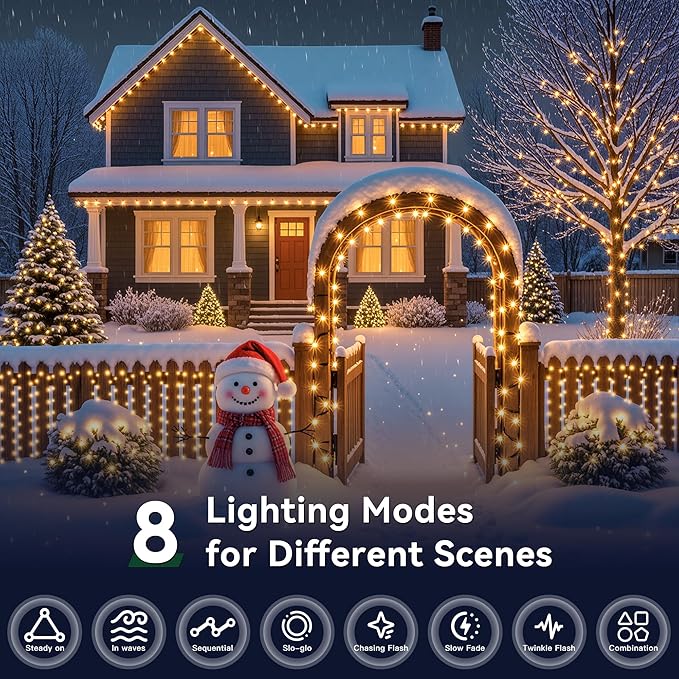 Outdoor Christmas Lights, 800LEDs 262FT Christmas Tree String Lights, IP67 Waterproof 8 Modes Warm White Holiday Lights with Remote for House Yard Xmas Decorations