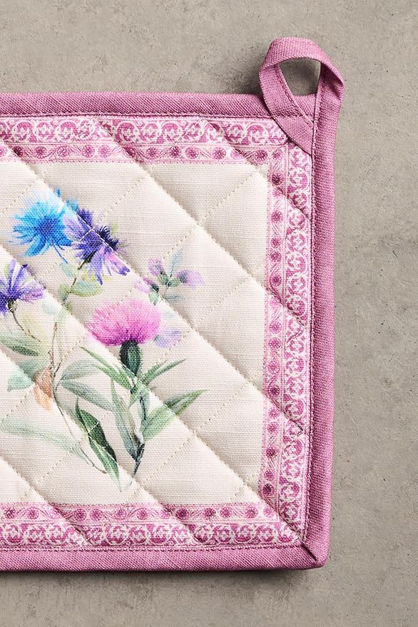 Maison d' Hermine Pot Holders Set 100% Cotton Heat Resistant Potholders 8" x 8" Hot Pads with Loop BBQ, Cooking, Baking, Grilling, Kitchen, Handling Hot Pans Spring/Summer (Pack of 2, Chardon)