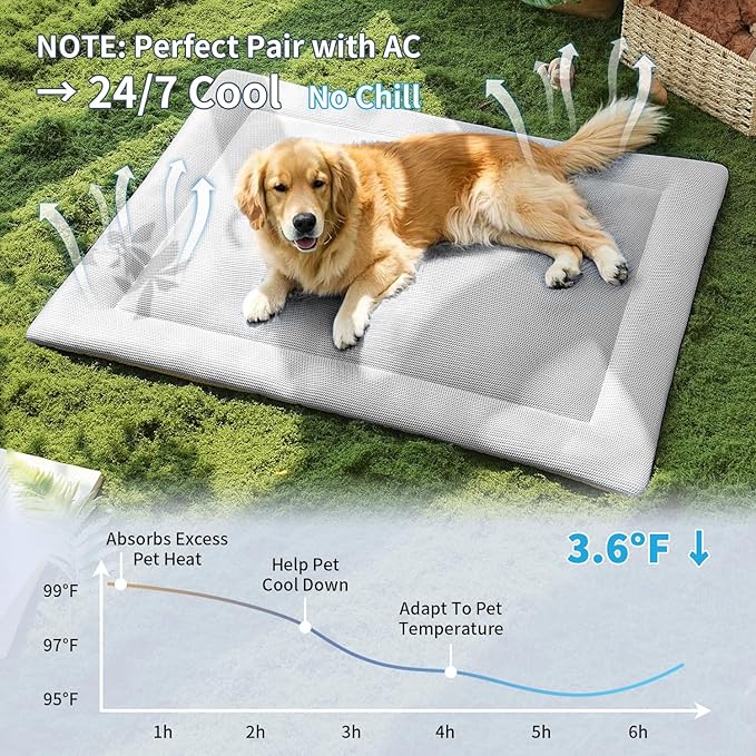 Cooling Mat for Dogs Washable Puppy Sleeping Mat Anti-Slip Durable Dog Crate Pad Comfortable Breathable Skin Friendly Outdoor Mattress Grey (42×28×1.2 inches)