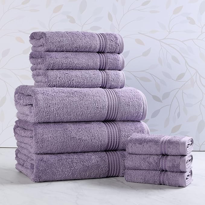 Superior Egyptian Cotton 9-Piece Towel Set, Assorted Towels for Home Bathroom, Guest Bath Decor Essentials, Includes 3 Bath, 3 Hand, 3 Face Towels/Washcloths, Quick Dry, Absorbent - Royal Purple