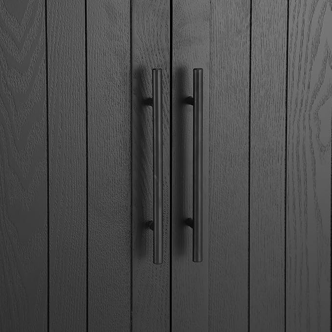 Christopher Knight Home Tian Modern Wooden Kitchen Sideboard Cabinet with Metal Handles, Living Room Storage Cabinet with Shelves, Spacious Dining Room Cupboard with 4 Doors, Curved Form, Black