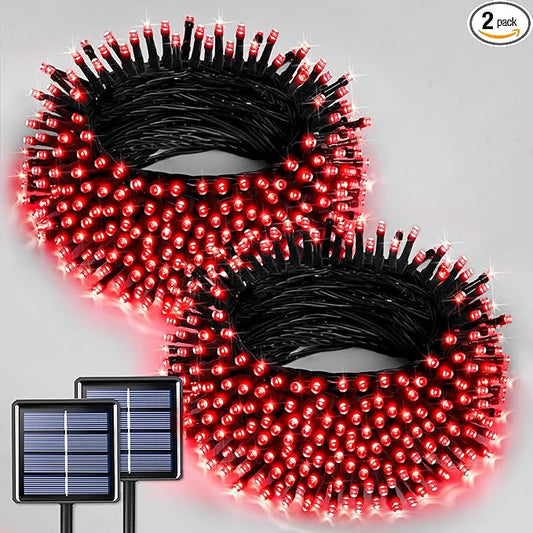 JMEXSUSS 2 Pack Red Christmas Lights, Total 400 LED 151FT Red Solar Lights Outdoor Waterproof, 8 Modes Solar String Light for Outside Yard Patio Garden Tree Decorations