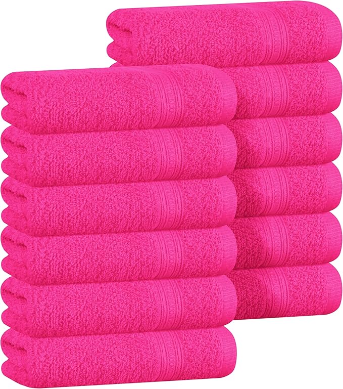 BOUTIQUO Ultra Soft Cotton Washcloths, Contains 12 Piece Face Cloths 12x12 inch, Ideal for Everyday use Face Towels, Compact & Lightweight Multi Purpose Washcloths - Hot Pink