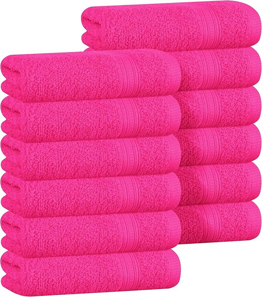 BOUTIQUO Ultra Soft Cotton Washcloths, Contains 12 Piece Face Cloths 12x12 inch, Ideal for Everyday use Face Towels, Compact & Lightweight Multi Purpose Washcloths - Hot Pink