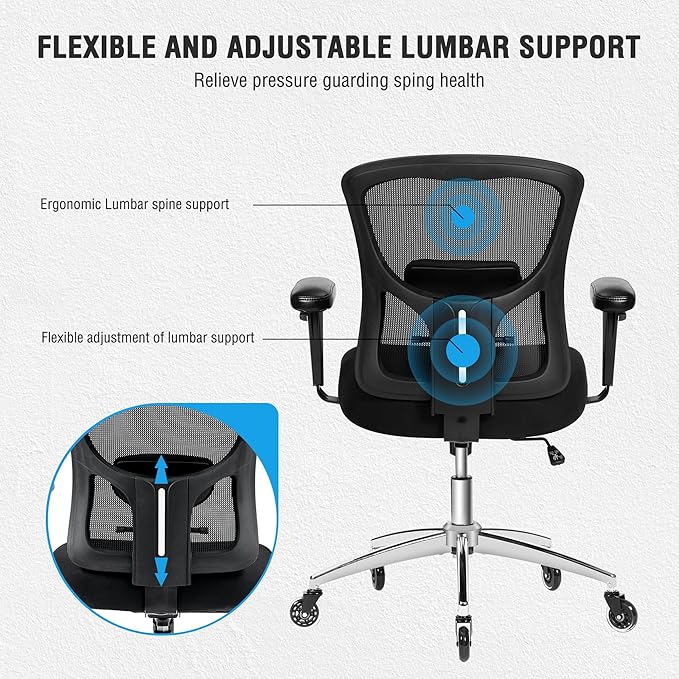 Bigroof Big and Tall Office Chair 600lbs, Heavy Duty Ergonomic Mesh Chair, Computer Executive Desk Chair with Wide Thick Seat, Adjustable Armrests, Lumbar Support