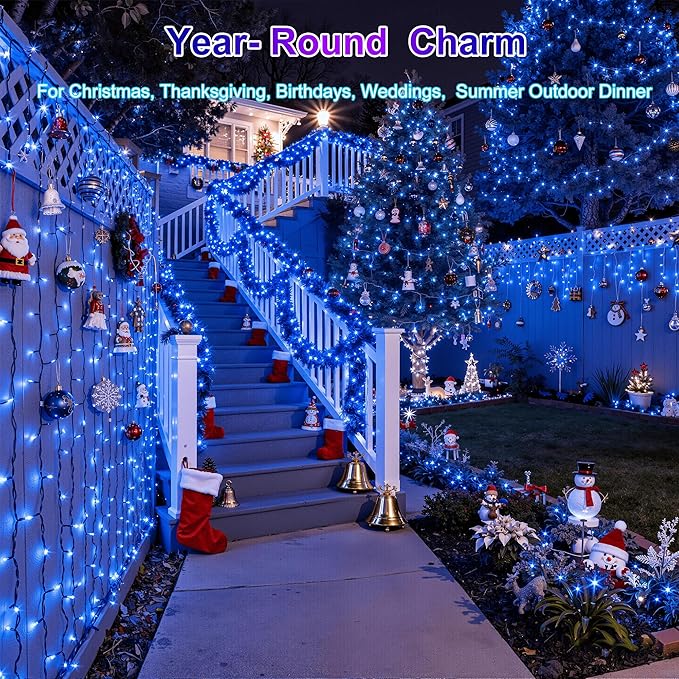 470FT 1500LED Christmas Lights, 12 Modes Blue Outdoor String Lights with Timer & Dimmable, Waterproof Green Wire Christmas String Lights for Indoor Tree Xmas Patio Fence Balcony Garden Party Decor