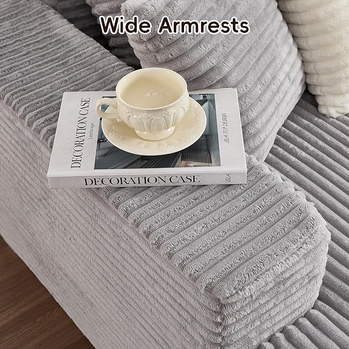 108" Boneless Couches for Living Room, Modular Sectional Sofa with Oversized Chaise, L-Shape Cloud Couch with Deep Seat, High-Density Memory Foam, No Assembly Required, Plush Corduroy Grey