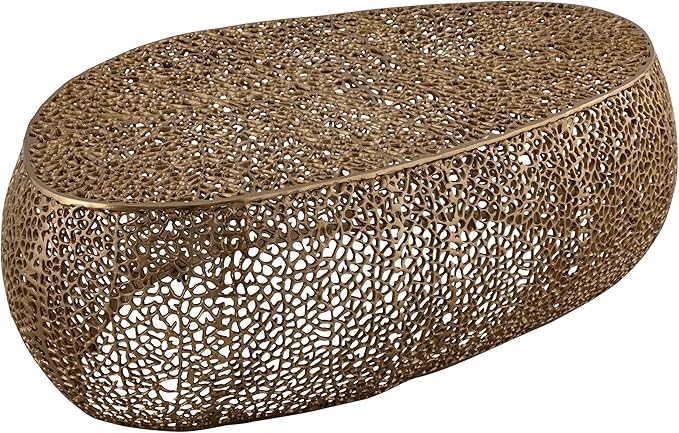 Modern Contemporary Oval-Shape 50" Coffee Table, Solid Aluminum intrigued Design, Mesh Cocktail Table, Creative Center Table for Living Room and Bedroom, Casted in Gold