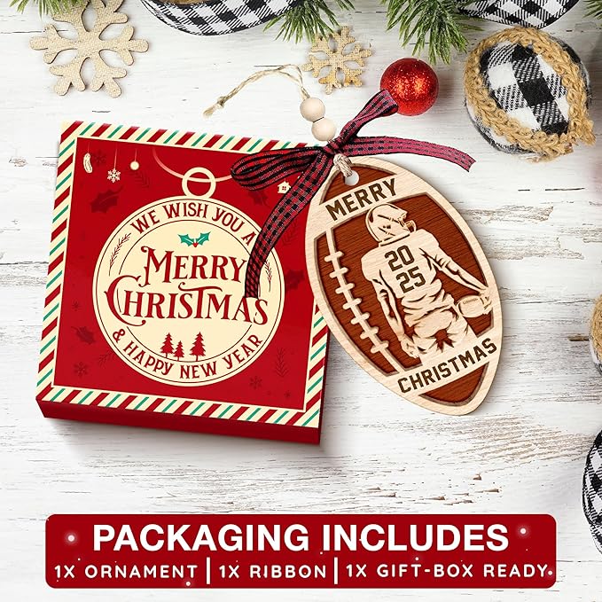 Football Player Ornament - Fantastic Football Ornament for Christmas Tree, Unique Christmas Ornaments 2025 for Sports Fans, Fun Gift for Fantasy Football Enthusiasts, Festive Sports-Themed Decor