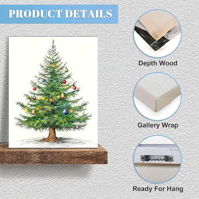 Framed Christmas Pictures Wall Decor,Vintage Pine Tree Prints,Winter Christmas Canvas Wall Art Decoration for Bedroom Bathroom Living Room Rustic Xmas Holiday Gifts (Christmas Tree 4, 24'' X 36'')