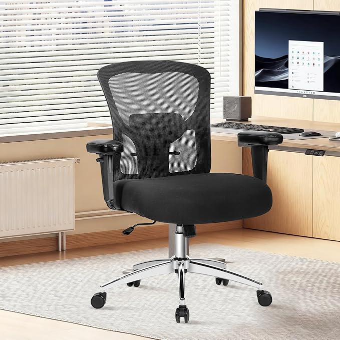 Bigroof Big and Tall Office Chair 500lbs, Heavy Duty Ergonomic Mesh Chair, Computer Executive Desk Chair with Wide Thick Seat, Adjustable Armrests, Lumbar Support