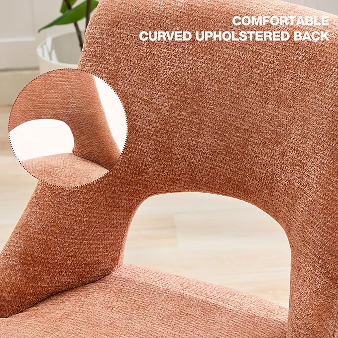 UVV Wooden Dining Chairs Set of 6, Mid Century Modern Upholstered Dining Room Chair Kitchen Chairs, Chenille Dinner Chair with Solid Wood Legs for Kitchen Dining Room, Orange-Chenille