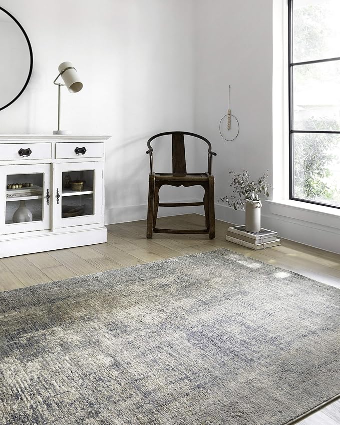 Loloi Teagan Collection TEA-05 Denim/Slate 3'-4" x 5'-7" Accent Rug, Large, Soft Neutral Rug, High-Traffic for Living Room, Bedroom, Home Office, Dining Area