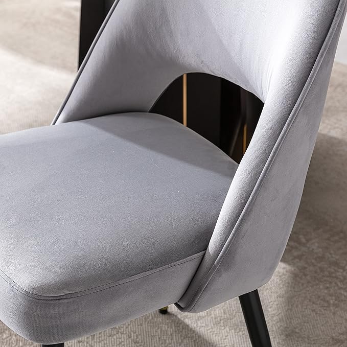 DUOMAY Modern Dining Chair Set of 6 with Open Back, Velvet Upholstered Armless Chair with Metal Frame Side Chair for Kitchen Dining Room Living Room, Grey