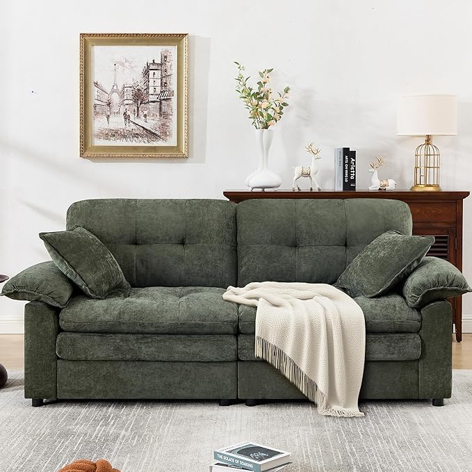 84" Loveseat Sofa, Modern Couches for Living Room,Double-Layer Cushion Cloud Couch with Deep Seat,Super Comfy Chenille Sofas,Sturdy Frame, Easy Assembly for Bedroom, Apartment, Office, Green