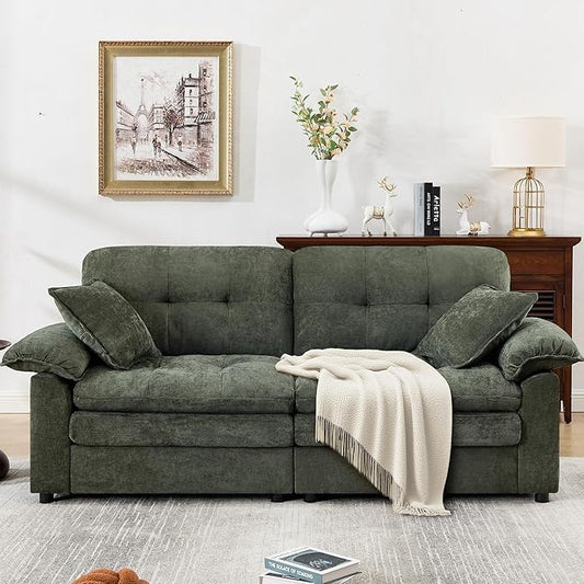 84" Loveseat Sofa, Modern Couches for Living Room,Double-Layer Cushion Cloud Couch with Deep Seat,Super Comfy Chenille Sofas,Sturdy Frame, Easy Assembly for Bedroom, Apartment, Office, Green