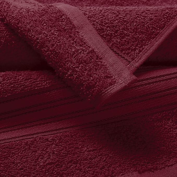BOUTIQUO 100% Cotton 2 Pack Bath Towel Set 28x55, Eco-Friendly Large Bath Towels, Compact Quickdry Lightweight Soft & Highly Absorbent Bath Towel, Ideal for Everyday Gym Travel Camp Pool - Burgundy