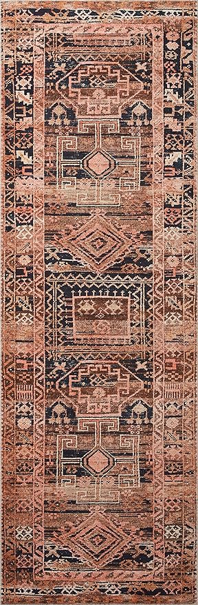 Loloi Layla Collection LAY-14 Mocha/Blush 2'-6" x 9'-6" .13" Thick Runner Rug, Soft, Durable, Vintage Inspired, Distressed, Low Pile, Non-Shedding, Easy Clean, Printed, Living Room Rug