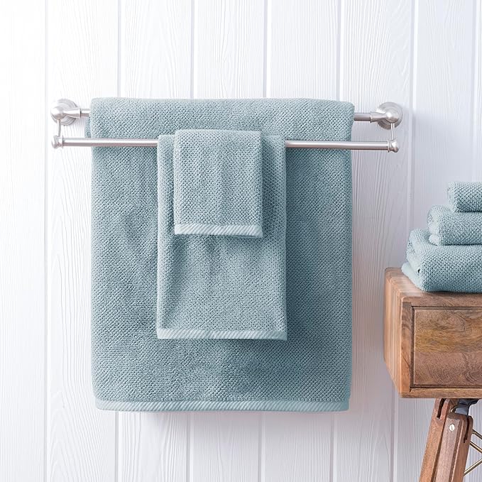 Welhome Franklin 100% Cotton Popcorn Textured Towel Set - 6 Piece 600 GSM, Soft & Plush, 2 Bath Towels, 2 Hand Towels, 2 Washcloths, Dusty Blue