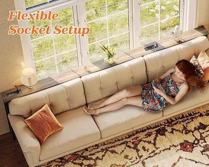 SUPERJARE Sofa Table with 2 Power Outlets and USB-C Ports, 5.9 Inch Narrow Console Table with Storage, Extra-Long, for Entryway Hallway Couch Behind Sofa, Small Spaces, Oak, 102.3 Inch